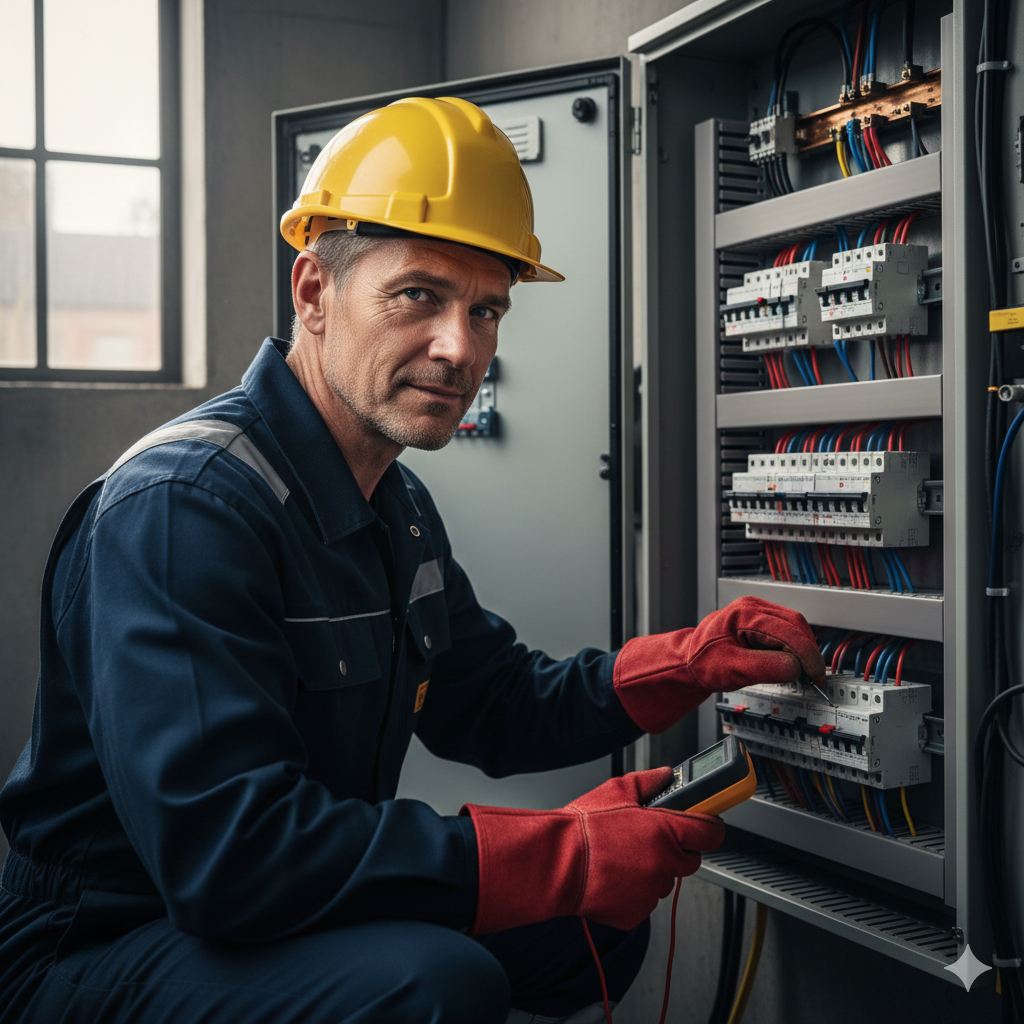 Eletricista profissional trabalhando